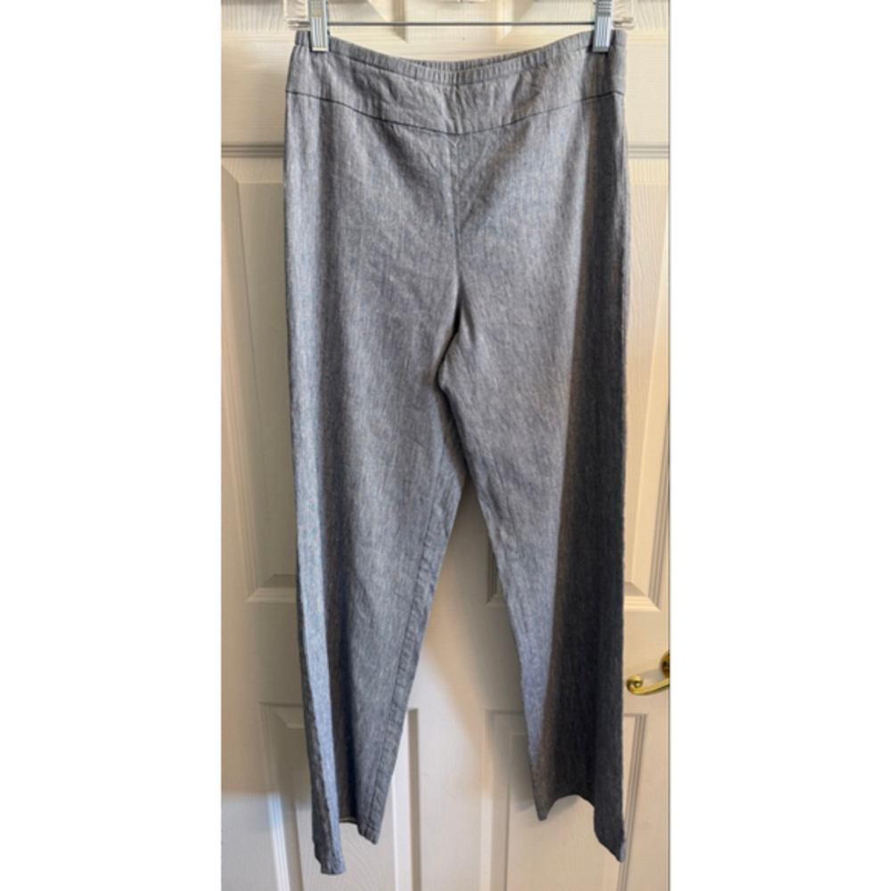 Nic+Zoe linen blend pull-on pants gray heathered striped pattern SZ 6